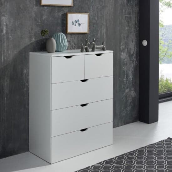 Delany Wooden Chest Of Drawers In White With 5 Drawers_1