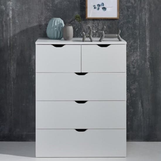 Delany Wooden Chest Of Drawers In White With 5 Drawers_3