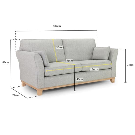 Delft Fabric 3 Seater Sofa With Wooden Frame In Grey_6