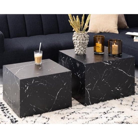 Delft Wooden Set Of 2 Coffee Tables In Black Marble Effect_1
