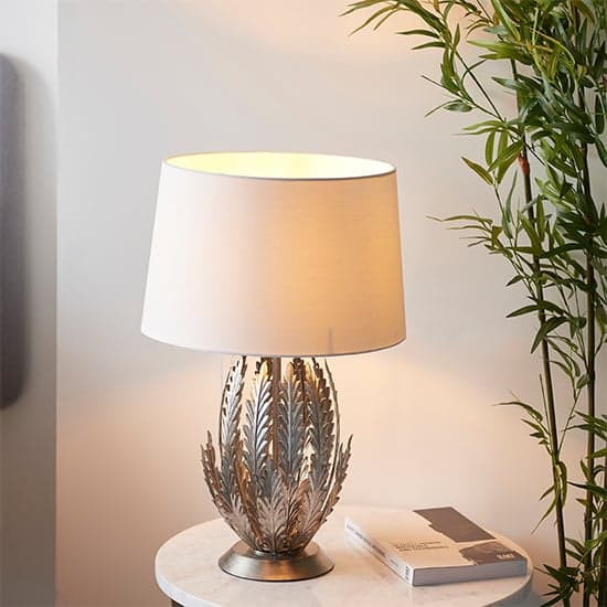 Delphine Leaf Table Lamp In Silver With Ivory Shade_2