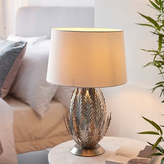 Delphine Leaf Table Lamp In Silver With Ivory Shade_1