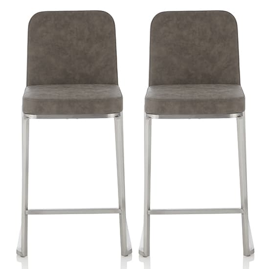Delray Grey Faux Leather Counter Height Bar Stools In Pair Furniture