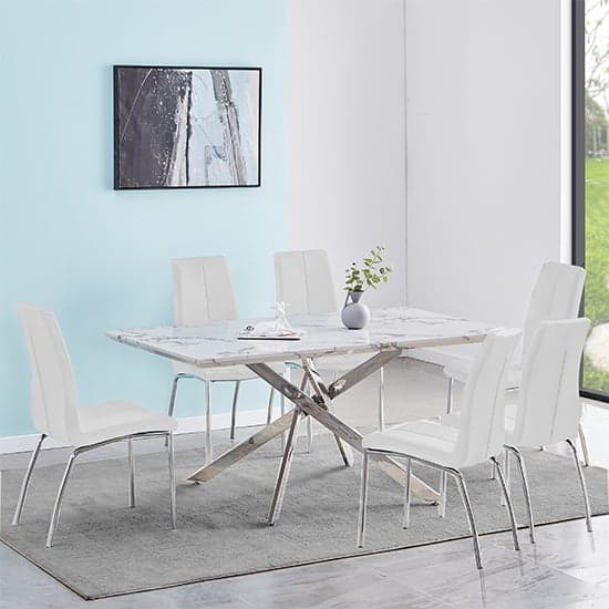 Deltino Diva Marble Effect Dining Table 6 Opal White Chairs_1