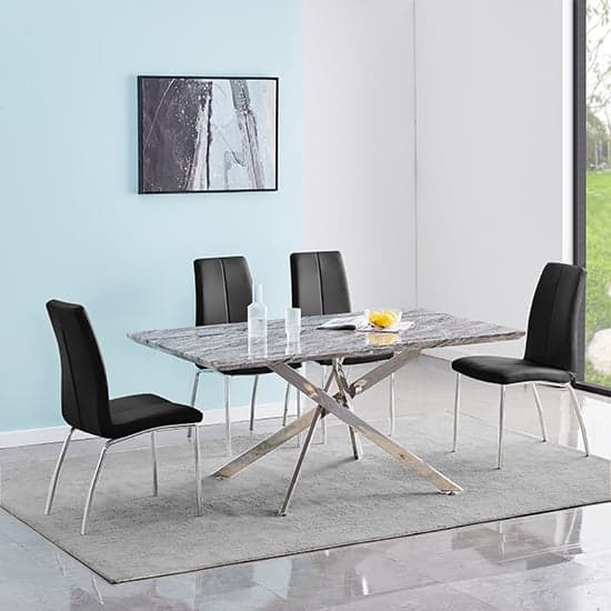 Deltino Melange Marble Effect Dining Table 4 Opal Black Chairs_1