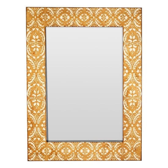 Demast Printed Damask Pattern Wall Mirror In Gold Wooden Frame_2