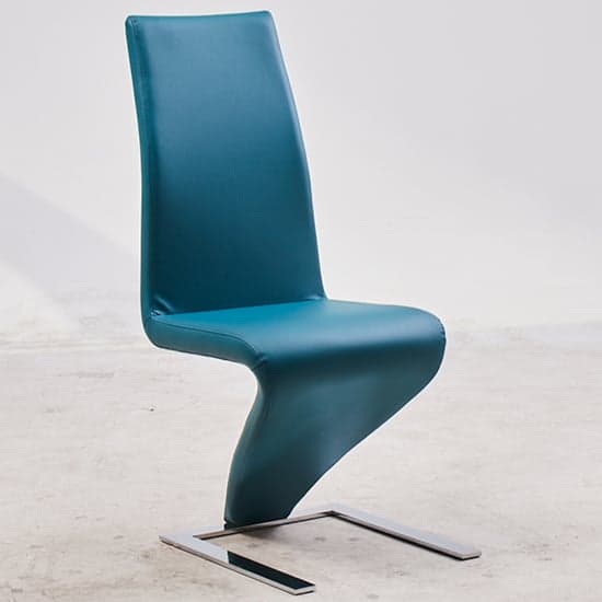 Demi Z Faux Leather Dining Chair In Teal With Chrome Feet_1