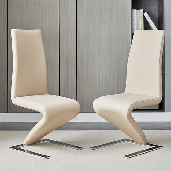 Demi Z Taupe Faux Leather Dining Chairs With Chrome Feet In Pair_1