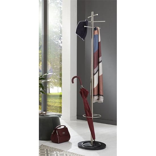 Denis Metal 6 Hooks Coat Stand In Chrome With Black Base