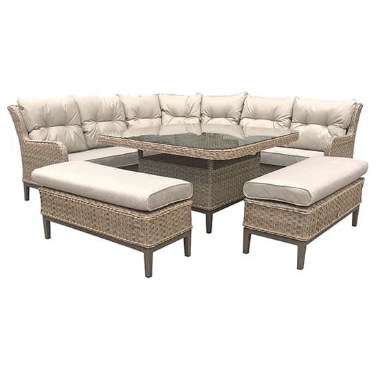 Denisa Corner Wicker Dining Sofa Set With 2 Large Ottomans Furniture