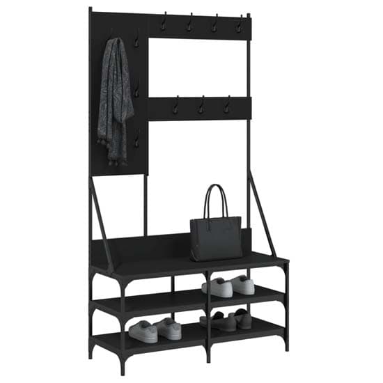 Denton Wooden Clothes Rack With Shoe Storage In Black_3