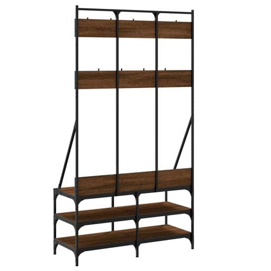 Denton Wooden Clothes Rack With Shoe Storage In Brown Oak_6