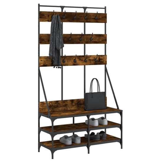 Denton Wooden Clothes Rack With Shoe Storage In Smoked Oak_3