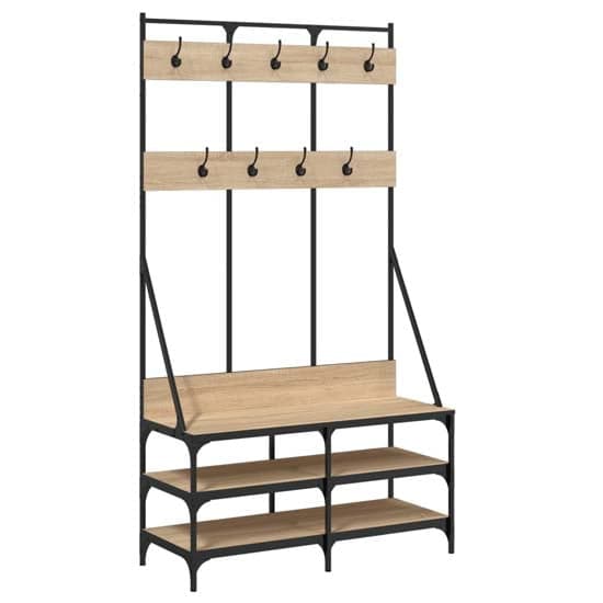 Denton Wooden Clothes Rack With Shoe Storage In Sonoma Oak_2