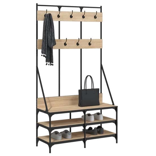 Denton Wooden Clothes Rack With Shoe Storage In Sonoma Oak_3
