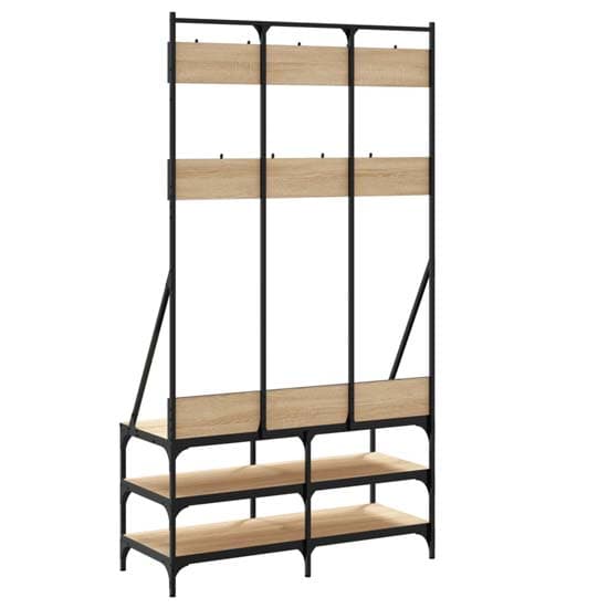 Denton Wooden Clothes Rack With Shoe Storage In Sonoma Oak_6
