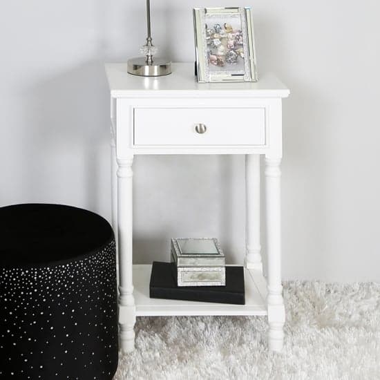 Denver Pine Wood Bedside Cabinet With 1 Drawer In White_1