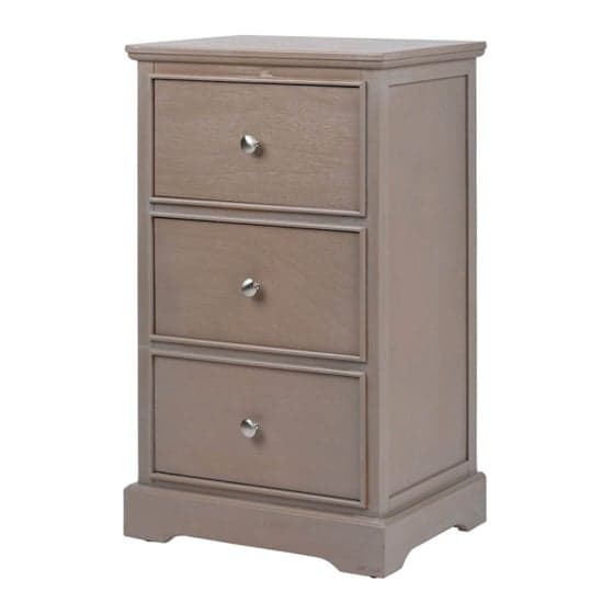Denver Pine Wood Bedside Cabinet With 3 Drawers In Taupe_2