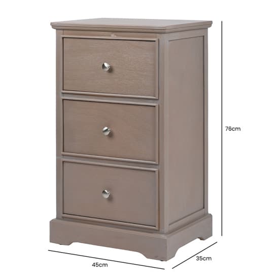Denver Pine Wood Bedside Cabinet With 3 Drawers In Taupe_5