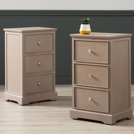 Denver Pine Wood Bedside Cabinet With 3 Drawers In Taupe_6