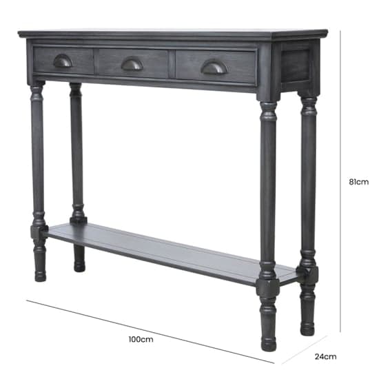 Denver Pine Wood Console Table With 3 Drawers In Grey_5