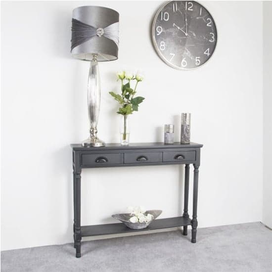 Denver Pine Wood Console Table With 3 Drawers In Grey_6