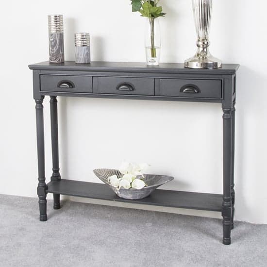 Denver Pine Wood Console Table With 3 Drawers In Grey_1