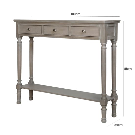 Denver Pine Wood Console Table With 3 Drawers In Taupe_5