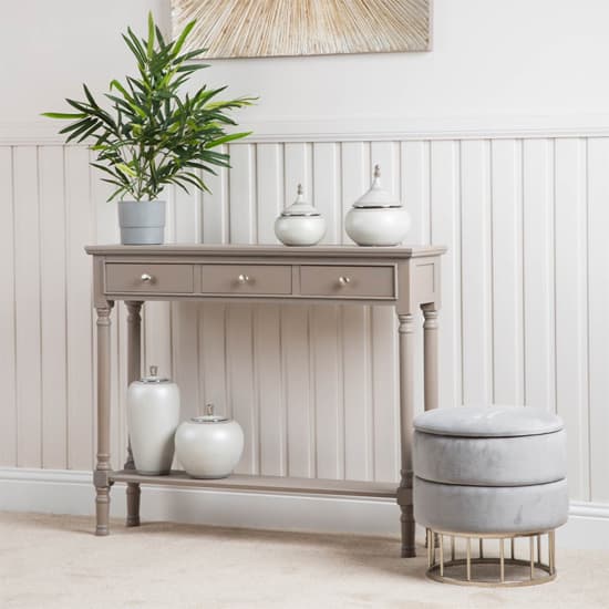 Denver Pine Wood Console Table With 3 Drawers In Taupe_6