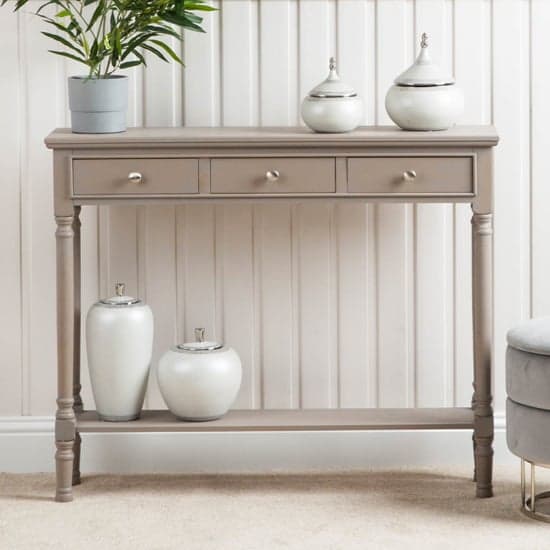 Denver Pine Wood Console Table With 3 Drawers In Taupe_1