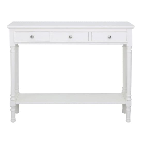 Denver Pine Wood Console Table With 3 Drawers In White_2