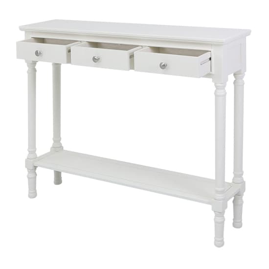 Denver Pine Wood Console Table With 3 Drawers In White_5