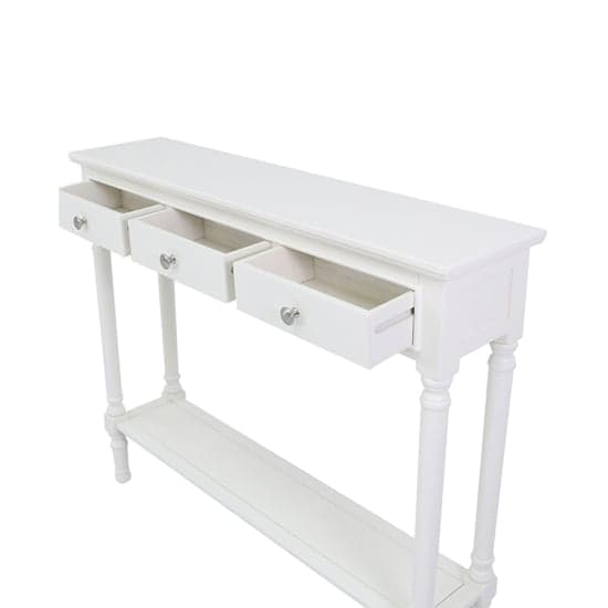 Denver Pine Wood Console Table With 3 Drawers In White_6