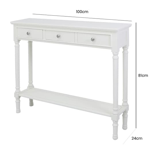 Denver Pine Wood Console Table With 3 Drawers In White_7