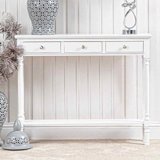 Denver Pine Wood Console Table With 3 Drawers In White_1