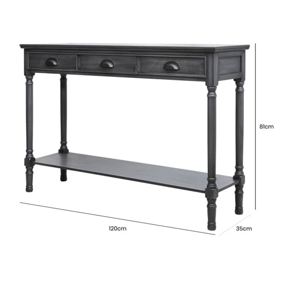 Denver Pine Wood Console Table Large With 3 Drawers In Grey_5