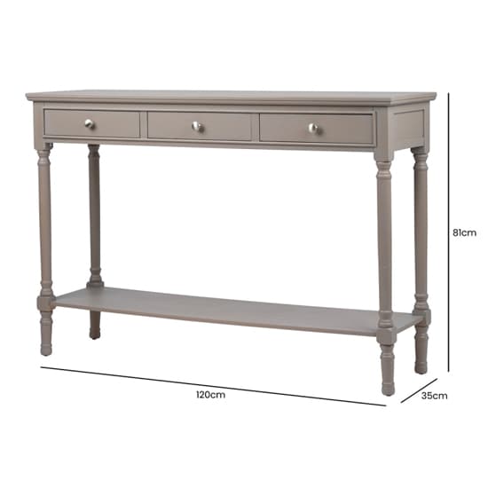 Denver Pine Wood Console Table Large With 3 Drawers In Taupe_6