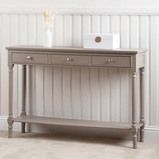 Denver Pine Wood Console Table Large With 3 Drawers In Taupe_1