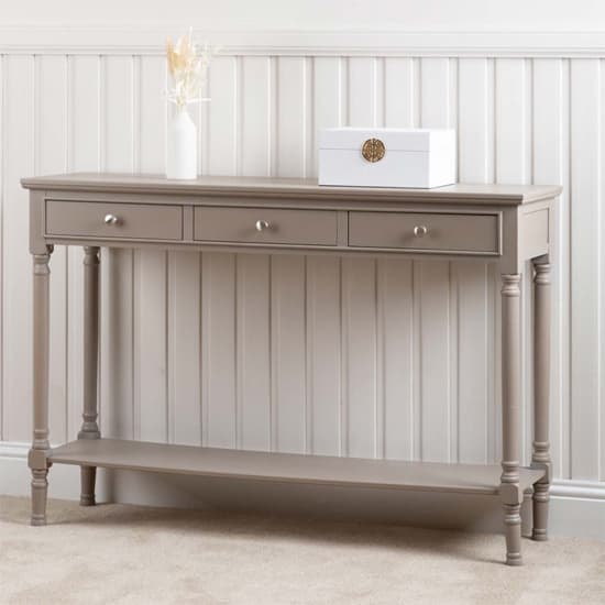 Denver Pine Wood Console Table Large With 3 Drawers In Taupe ...