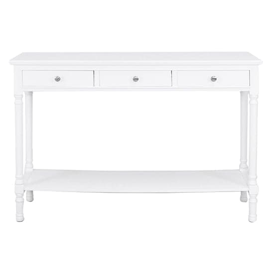 Denver Pine Wood Console Table Large With 3 Drawers In White_2