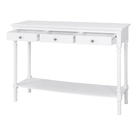 Denver Pine Wood Console Table Large With 3 Drawers In White_6