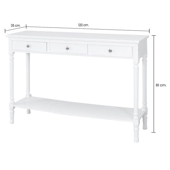 Denver Pine Wood Console Table Large With 3 Drawers In White_7