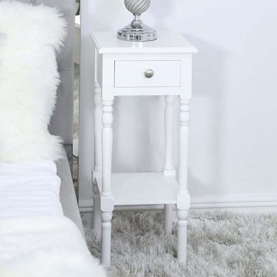Denver Pine Wood End Table With 1 Drawer In White_1
