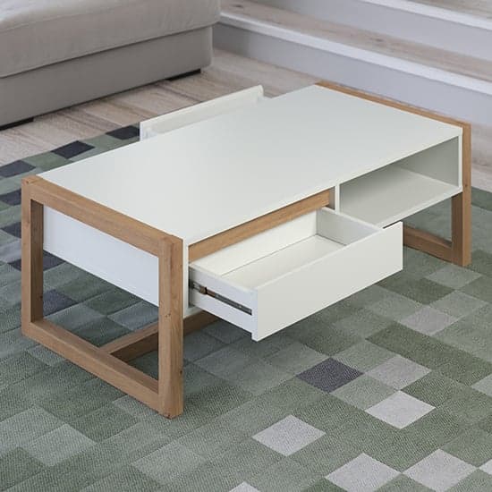 Depok Wooden Coffee Table With 2 Drawers In White And Oak_3