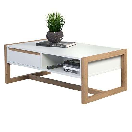 Depok Wooden Coffee Table With 2 Drawers In White And Oak_4