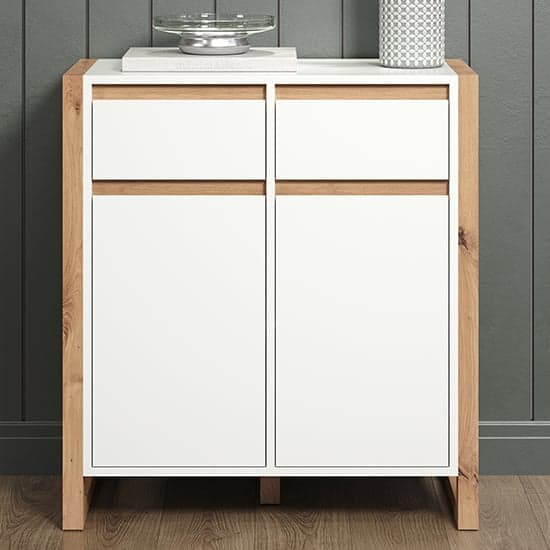Depok Hallway Storage Cabinet With 2 Doors In White And Oak_2