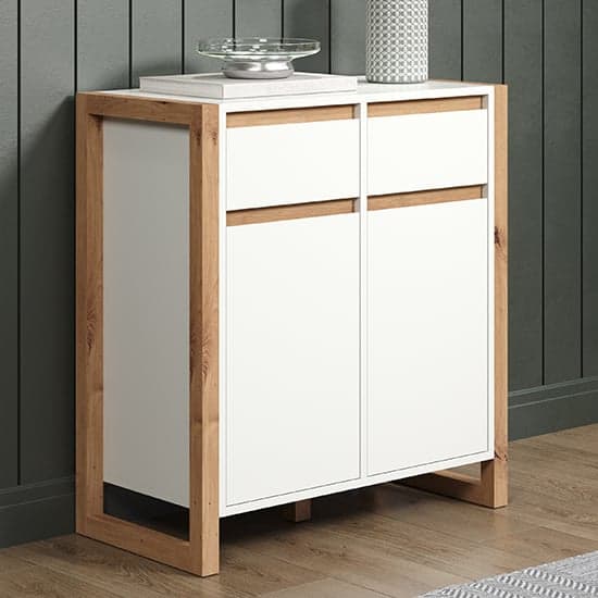 Depok Hallway Storage Cabinet With 2 Doors In White And Oak_1
