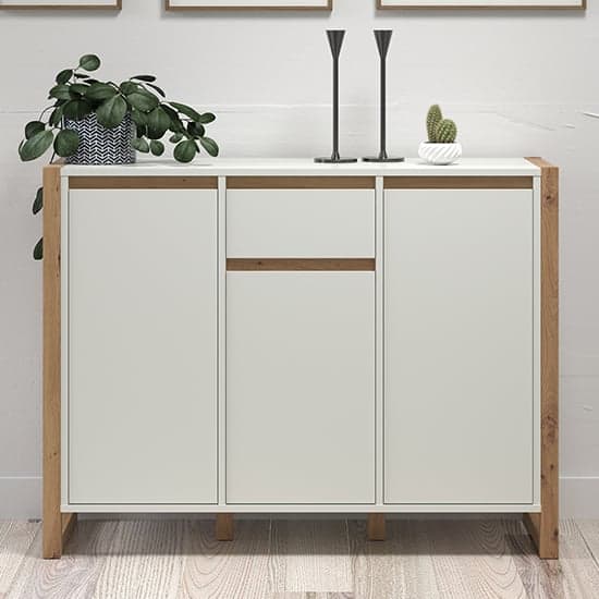 Depok Wooden Sideboard With 3 Doors 1 Drawer In White And Oak_2