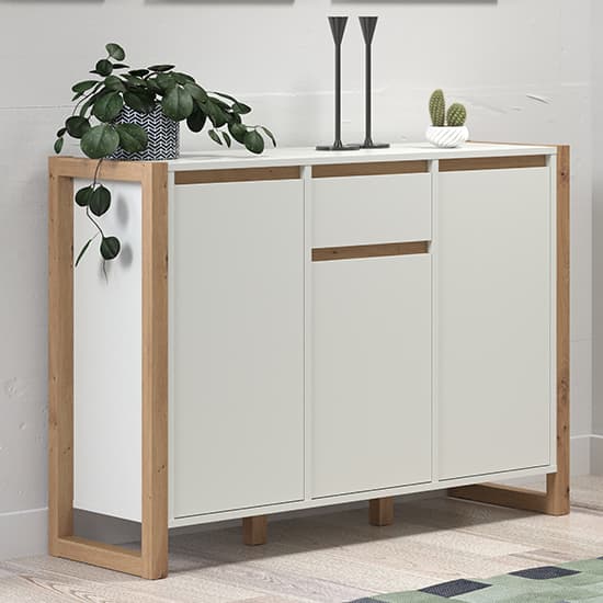 Depok Wooden Sideboard With 3 Doors 1 Drawer In White And Oak_1