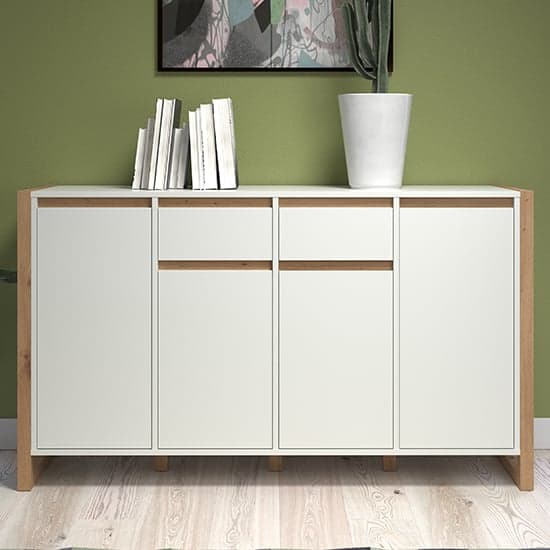 Depok Wooden Sideboard With 4 Doors 2 Drawers In White And Oak_2